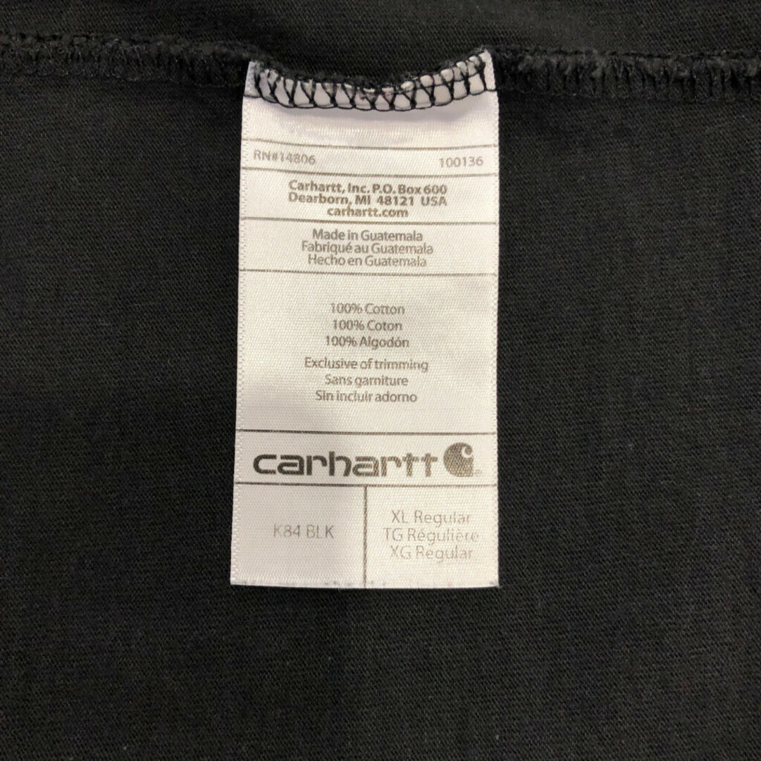 carhartt(カーハート)のCarhartt カーハート ヘンリーネック ポケット 半袖Ｔシャツ ワンポイント ブラック (メンズ XL) 中古 古着 Q7077 メンズのトップス(Tシャツ/カットソー(半袖/袖なし))の商品写真