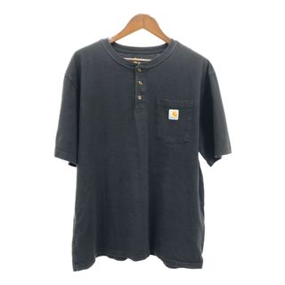 Carhartt カーハート ヘンリーネック ポケット 半袖Ｔシャツ ワンポイント ブラック (メンズ XL) 中古 古着 Q7077