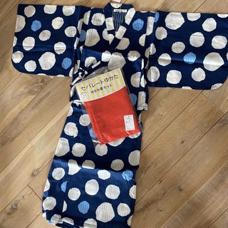 ネイビー水玉ドットセパレート浴衣セット(甚平/浴衣)
