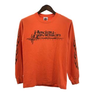 Harley Davidson - HARLEY DAVIDSON ハーレーダビッドソン 長袖Ｔシャツ バイク 袖プリント ロゴ オレンジ (メンズ S) 中古 古着 Q7081