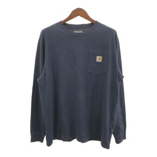 カーハート(carhartt)のCarhartt カーハート ポケット 長袖Ｔシャツ ワンポイント ネイビー (メンズ L) 中古 古着 Q7083(Tシャツ/カットソー(七分/長袖))