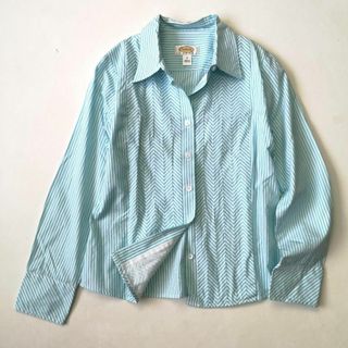 TALBOTS - タルボット　ヘリンボーン　長袖　シャツ　ブラウス　奇抜　水色　4（S～M)