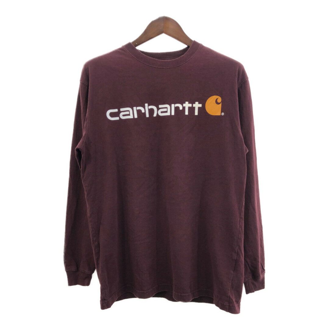 carhartt(カーハート)のCarhartt カーハート 長袖Ｔシャツ ロゴ ワインレッド (メンズ M) 中古 古着 Q7084 メンズのトップス(Tシャツ/カットソー(七分/長袖))の商品写真