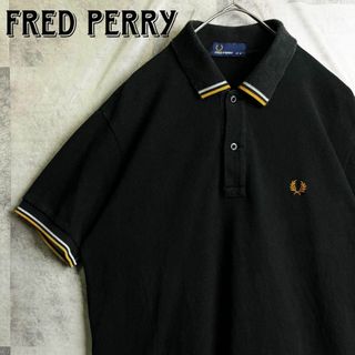 フレッドペリー(FRED PERRY)の美品 フレッドペリー 鹿子ポロシャツ 半袖 刺繍ロゴ 襟ライン ブラック M(ポロシャツ)