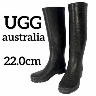 アグ(UGG)のUGG アグ ムートン中敷 総柄 レインブーツ ブラック 22.0cm(レインブーツ/長靴)