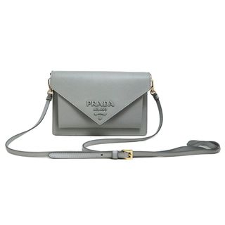 プラダ(PRADA)のプラダ クラッチ ショルダーバッグ 斜め掛け サフィアーノ カーフスキン レザー ヌーベ グレー ゴールド金具 1BP020 PRADA（未使用　展示品）(ショルダーバッグ)