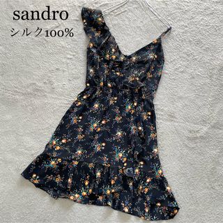 サンドロ(Sandro)の美品✨サンドロ　シルク100%　キャミソール　ワンピース　アシンメトリー　花柄(ミニワンピース)