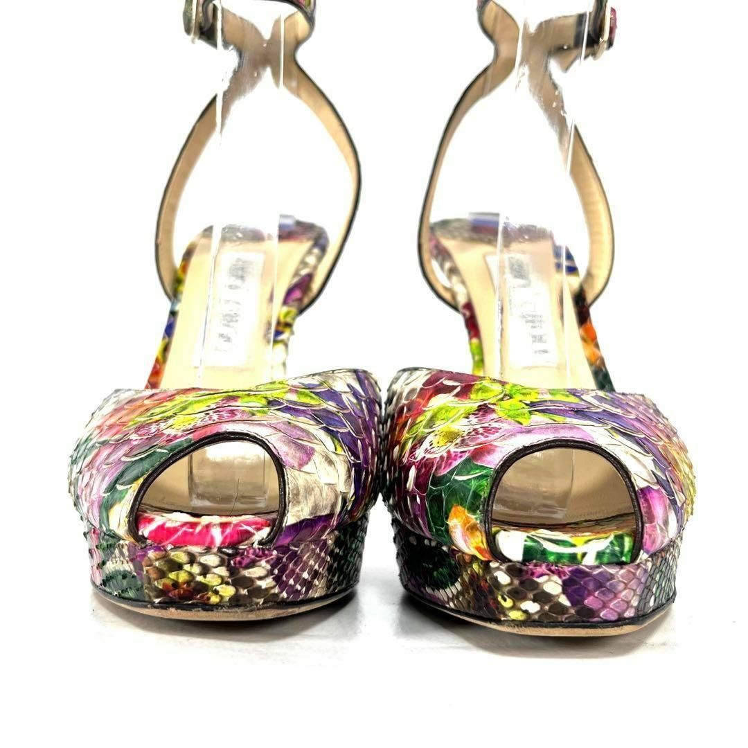 JIMMY CHOO(ジミーチュウ)の希少品 JIMMY CHOO ジミーチュウ 花柄 パイソン ヒール サンダル レディースの靴/シューズ(ハイヒール/パンプス)の商品写真