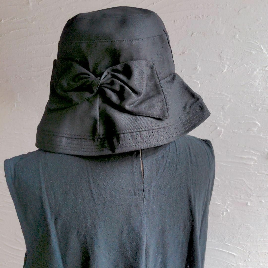 日焼け予防　帽子　ハット　黒　小顔効果　リボン　ブラウン　UV レディースの帽子(ハット)の商品写真