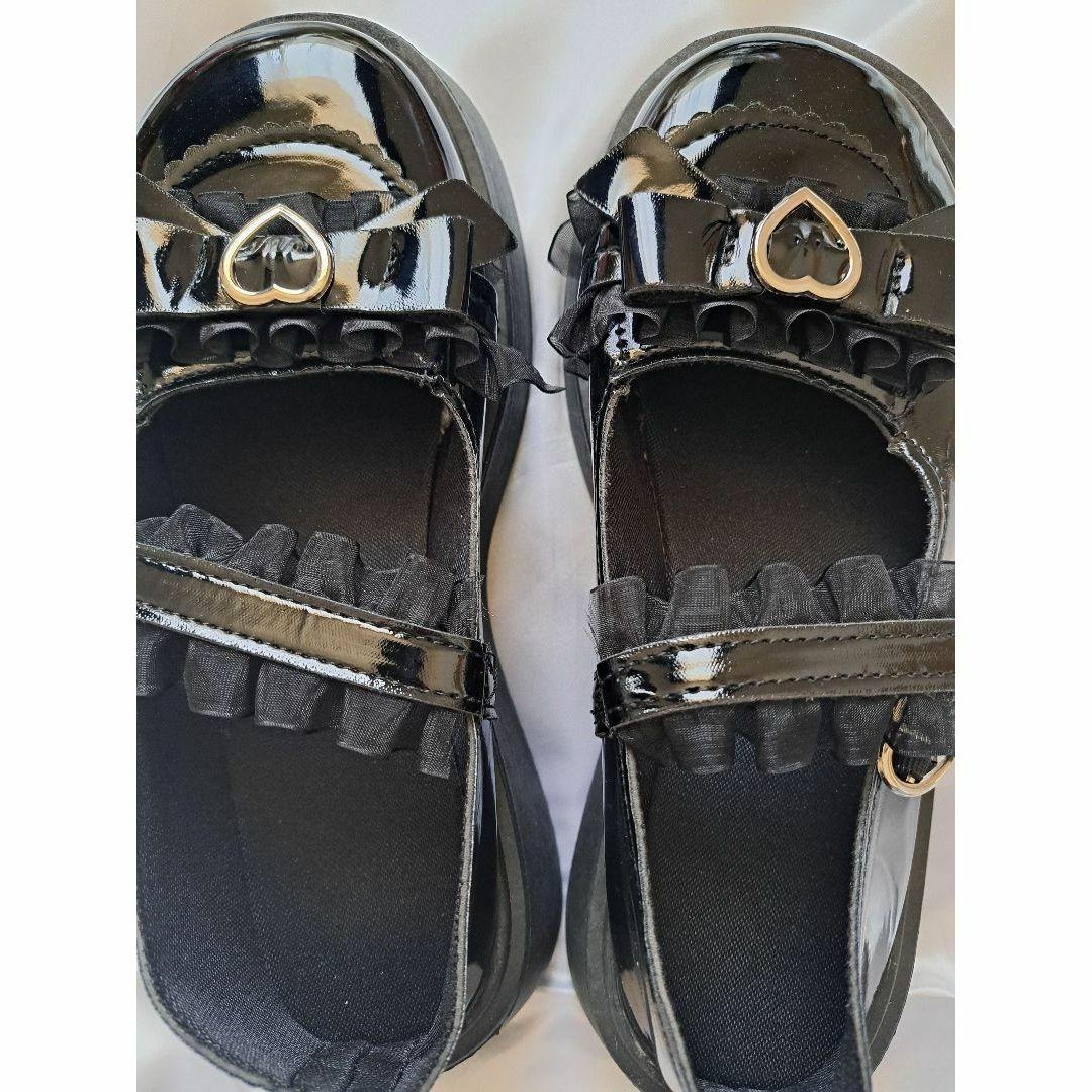ブラック　ロリータ エナメル パンプス　厚底ゴスロリ 地雷 量産 病みかわフリル レディースの靴/シューズ(ローファー/革靴)の商品写真