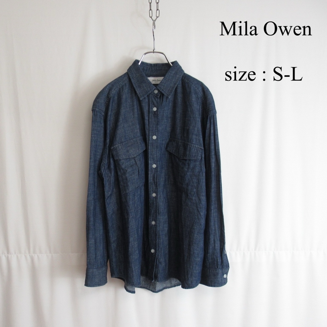 Mila Owen(ミラオーウェン)の専用 Mila Owen インディゴ デニム シャツ トップス ポケット ネイビ レディースのトップス(シャツ/ブラウス(長袖/七分))の商品写真