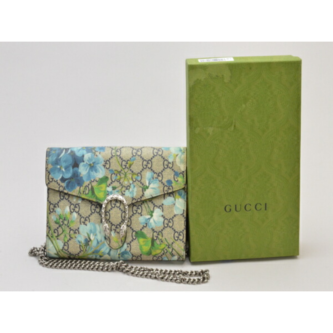 Gucci(グッチ)のグッチ GUCCI GGブルームス ディオニュソス PVC×レザー チェーンウォレット 401231 ベージュ×青 レディース su_p e_u F-YA782 レディースのファッション小物(財布)の商品写真