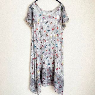 TSUMORI CHISATO - ツモリチサト チュニック ワンピース シルク混 総柄 マルチカラー 異素材 切替