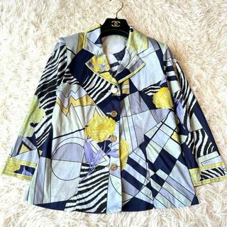 LEONARD - レオナール コットンジャケット シャツ 金ボタン 花柄 L 七 LEONARD - レオナール コットンジャケット シャツ 金ボタン 花柄 L 七