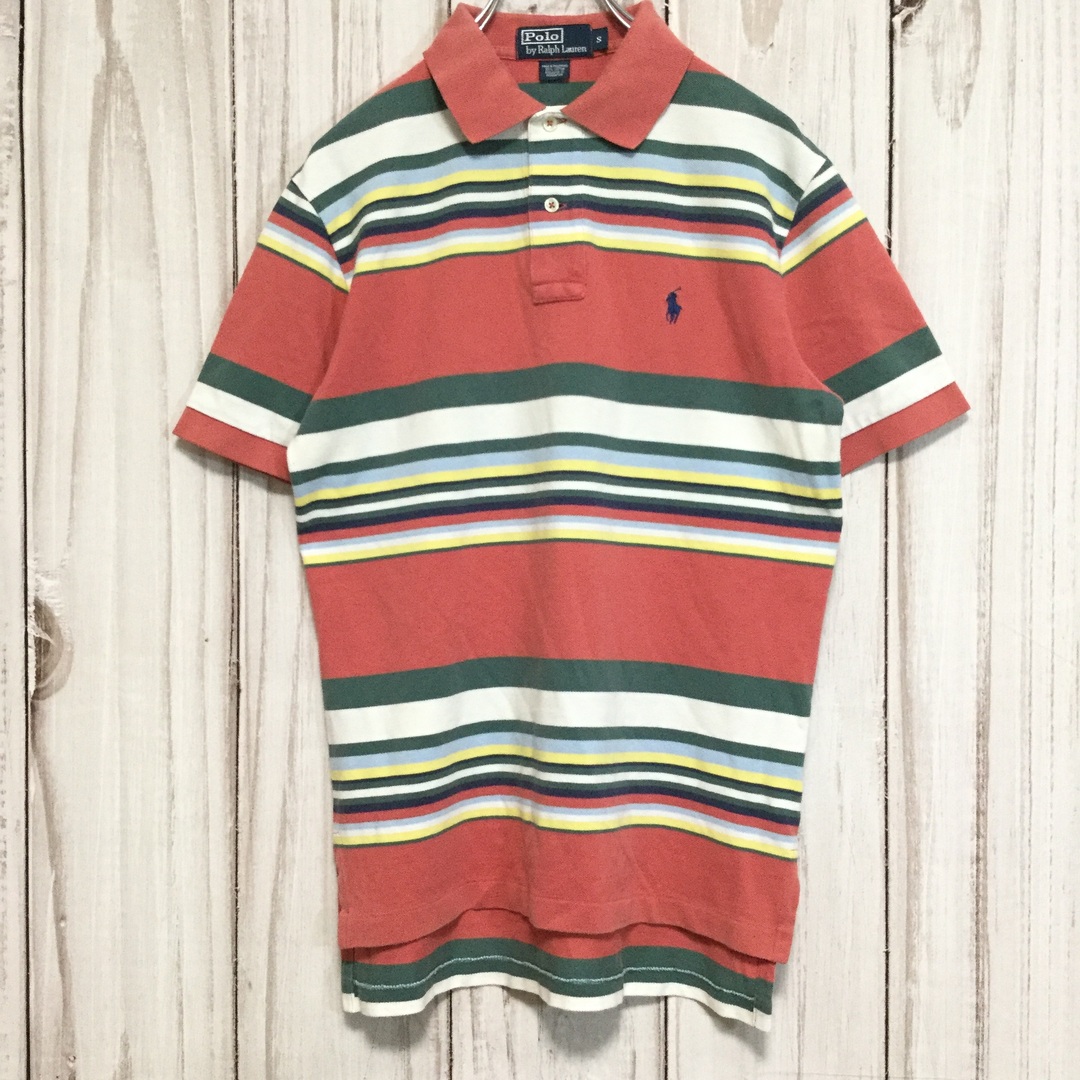 POLO RALPH LAUREN(ポロラルフローレン)の【ポロラルフローレン 半袖ロゴ刺繍ポロシャツ】マルチボーダー M 古着 メンズのトップス(ポロシャツ)の商品写真