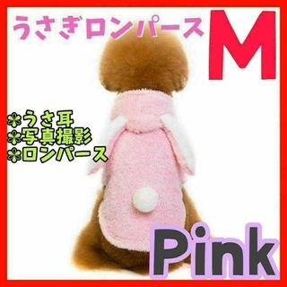 犬服 ロンパース M うさぎ ピンク パーカー 撮影