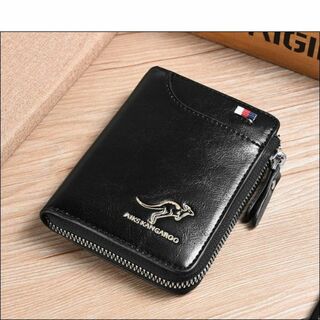 ◆◇ SALE ◇◆ 新品 カンガルー コンパクト メンズ 財布 ブラック 黒(折り財布)