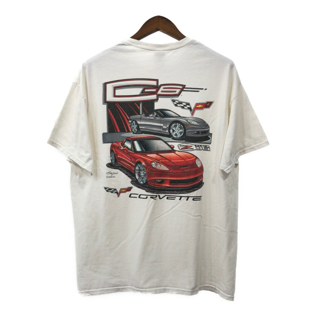 Chevrolet シボレー Corvette C-6 コルベット 半袖Ｔシャツ ワンポイント ホワイト (メンズ XL) 中古 古着 Q7104 メンズのトップス(Tシャツ/カットソー(半袖/袖なし))の商品写真
