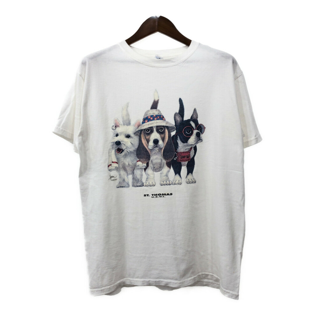 anvil アンビル アニマルプリント 犬 半袖Ｔシャツ アニマル ホワイト (メンズ L) 中古 古着 Q7110 メンズのトップス(Tシャツ/カットソー(半袖/袖なし))の商品写真