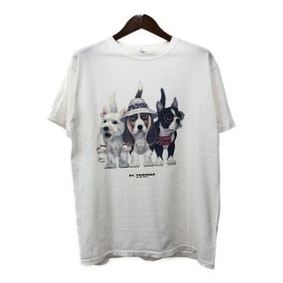 anvil アンビル アニマルプリント 犬 半袖Ｔシャツ アニマル ホワイト (メンズ L) 中古 古着 Q7110(Tシャツ/カットソー(半袖/袖なし))