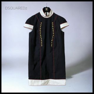 【DSQUARED2】 ロゴボタン ハイネックワンピース ゴールドボタン(ミニワンピース)