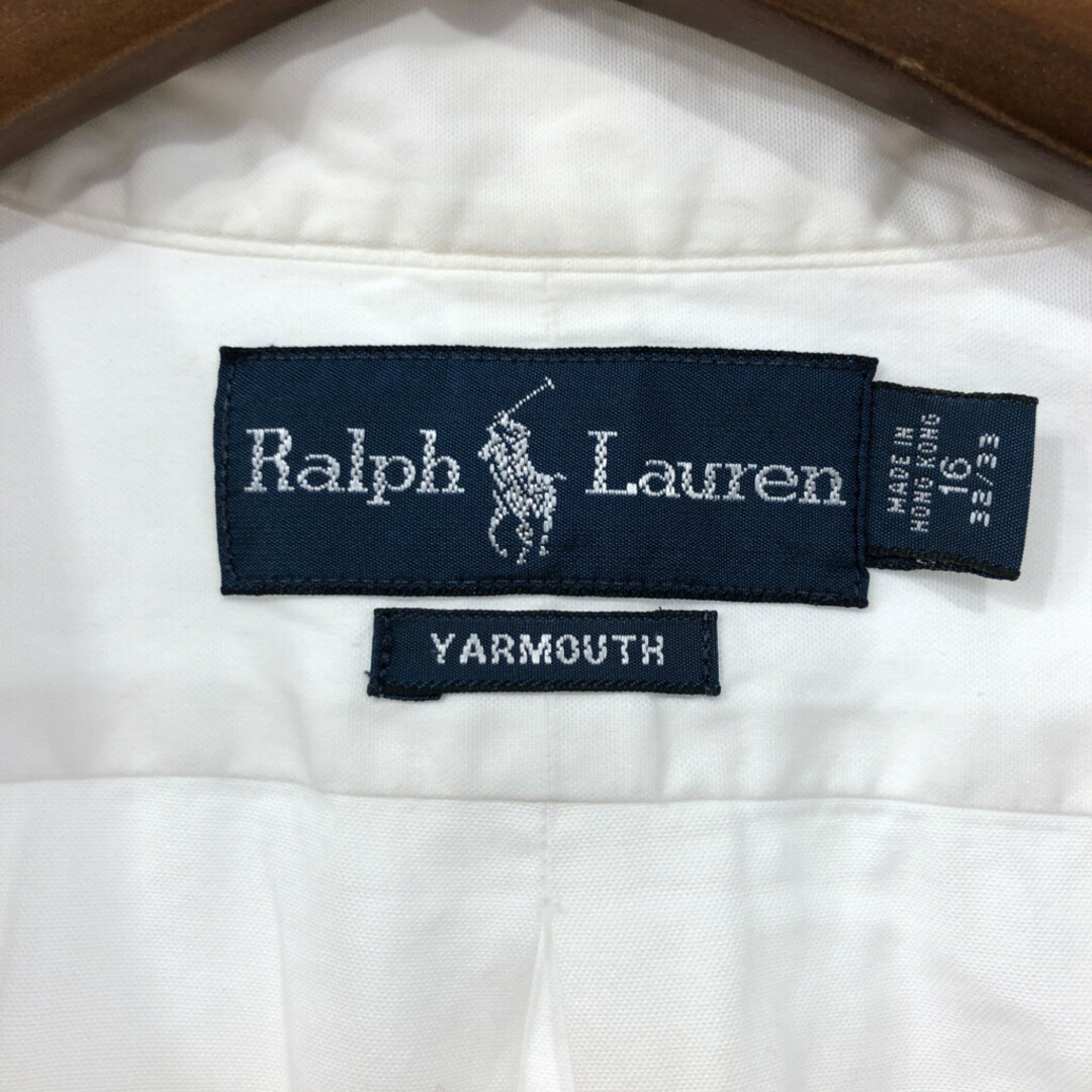 90年代 RALPH LAUREN ラルフローレン YARMOUTH ボタンダウン 長袖シャツ ワンポイント ホワイト (メンズ 16) 中古 古着 Q7113 メンズのトップス(シャツ)の商品写真