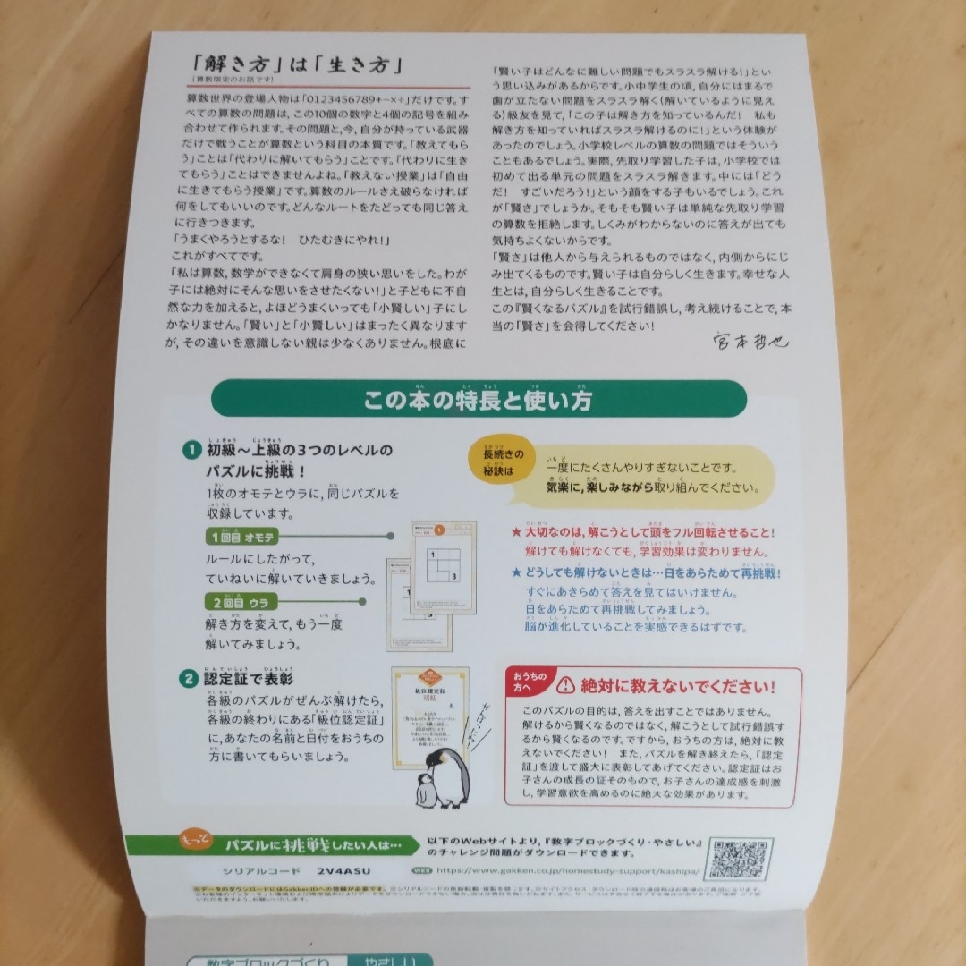 宮本算数教室の教材 賢くなるパズル 算数 数字ブロックづくり やさしい&ふつう エンタメ/ホビーの本(その他)の商品写真