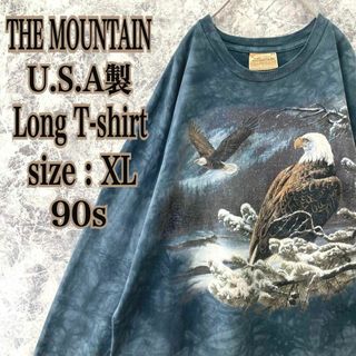 IT155 USA製古着ザマウンテンリアルアニマルタイダイ柄ロングTシャツ90s(Tシャツ/カットソー(七分/長袖))