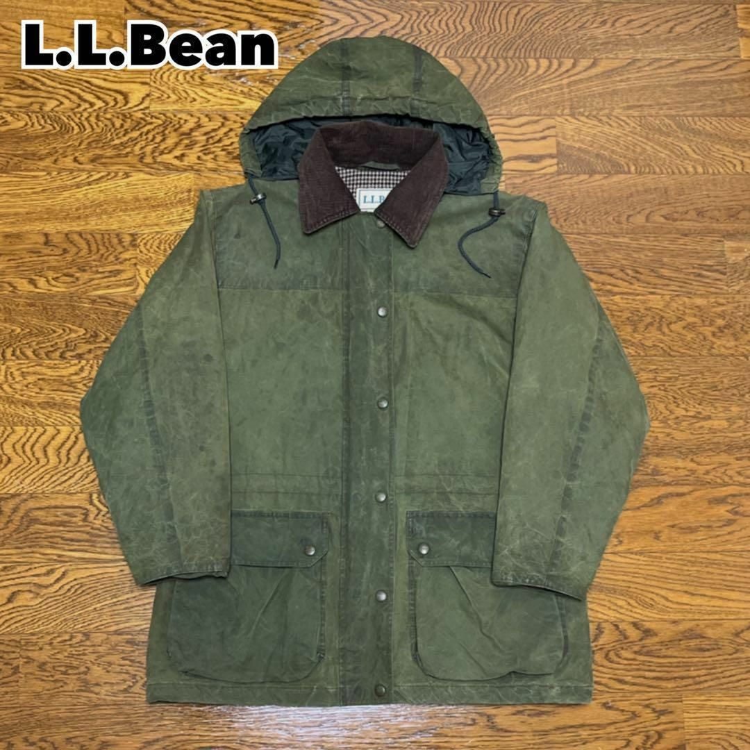 L.L.Bean(エルエルビーン)の80s L.L.Bean エルエルビーン オイルドジャケット フーディ カーキ メンズのジャケット/アウター(その他)の商品写真