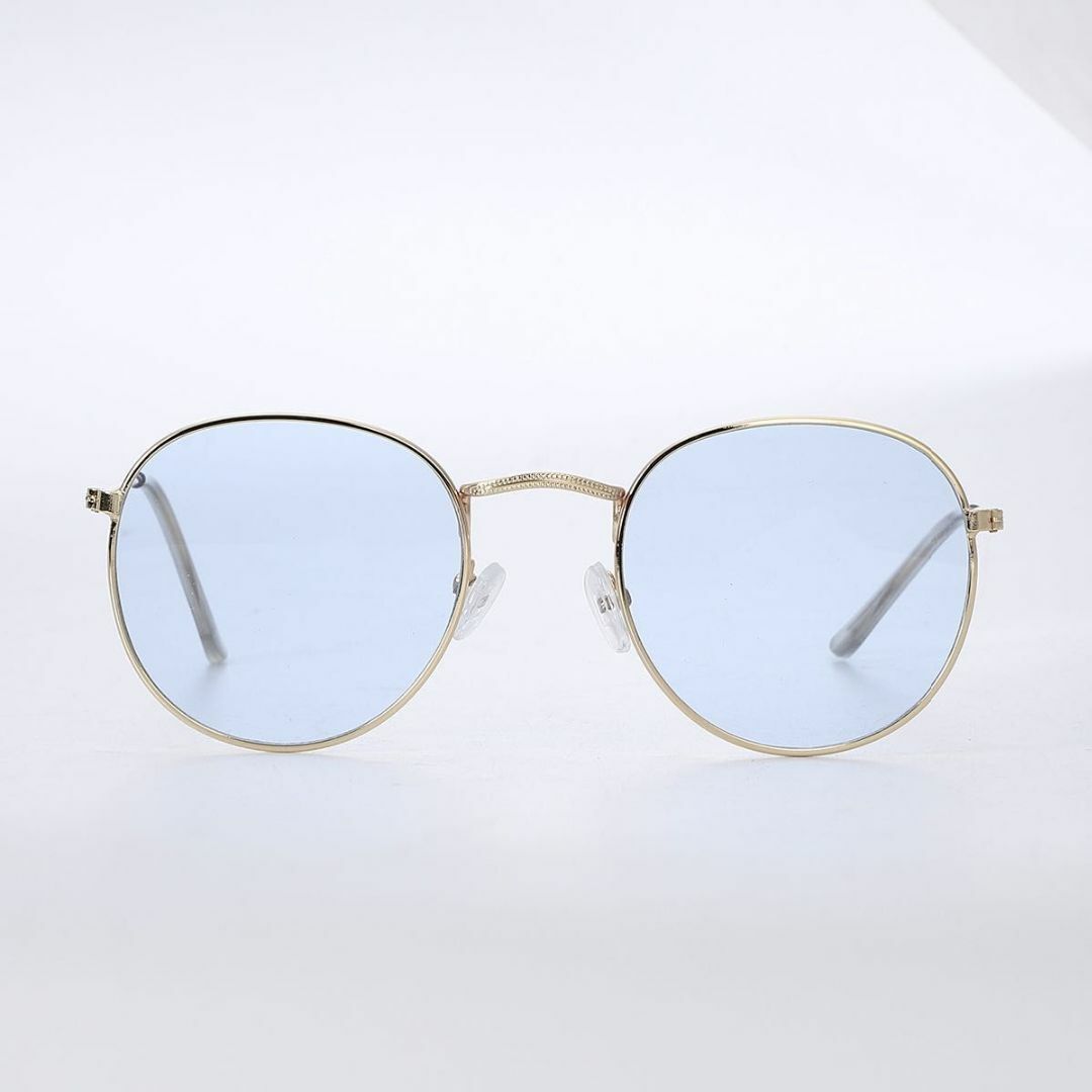ブルーレンズ サングラス ライトカラー 伊達メガネ ゴールド ラウンド 韓国 メンズのファッション小物(サングラス/メガネ)の商品写真