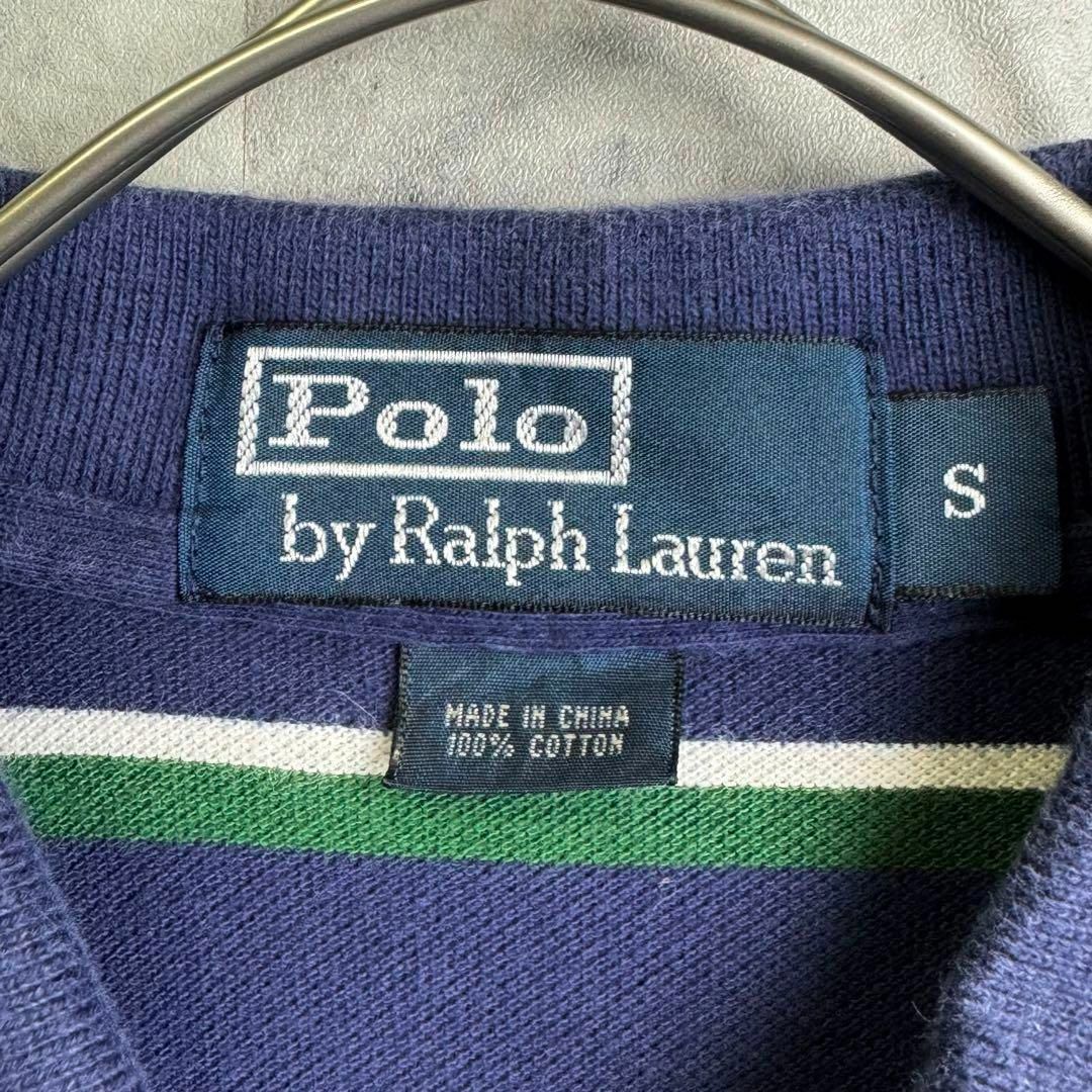 POLO RALPH LAUREN(ポロラルフローレン)の美品 90s ポロバイラルフローレン 鹿子ポロシャツ 刺繍ロゴ ボーダー 紺M メンズのトップス(ポロシャツ)の商品写真