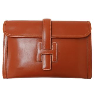 Hermes - エルメス HERMES バッグ ジジェ PM ユニセックス ブランド クラッチバッグ セカンドバッグ ボックスカーフ ブラウン □C刻印 おしゃれ シンプル 赤茶色 おでかけ  【中古】