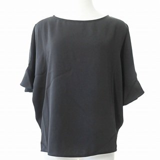 ビームスライツ タグ付 袖フリル サテン BL ブラウス シャツ 半袖 黒 38(シャツ/ブラウス(半袖/袖なし))