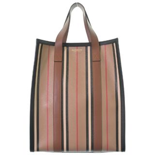 BURBERRY - BURBERRY バーバリー トートバッグ - ベージュx茶x赤(ストライプ) 【古着】【中古】