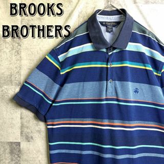 ブルックスブラザース(Brooks Brothers)の美品 ブルックスブラザーズ 鹿子ポロシャツ マルチカラーボーダー 刺繍ロゴ L(ポロシャツ)