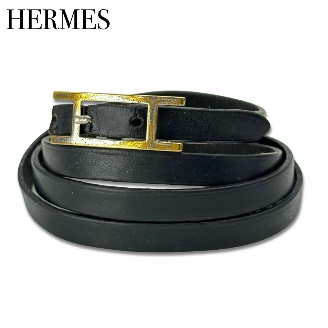 Hermes(エルメス)のエルメス アピ3 レザー シルバー ロング ブレスレット チョーカー ブラック レディースのアクセサリー(ブレスレット/バングル)の商品写真