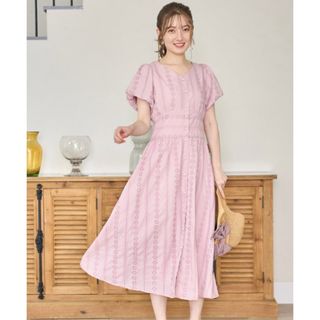 トッコクローゼット(TOCCO closet)のトッコクローゼット　ストライプフラワーコットンレースワンピース(ひざ丈ワンピース)