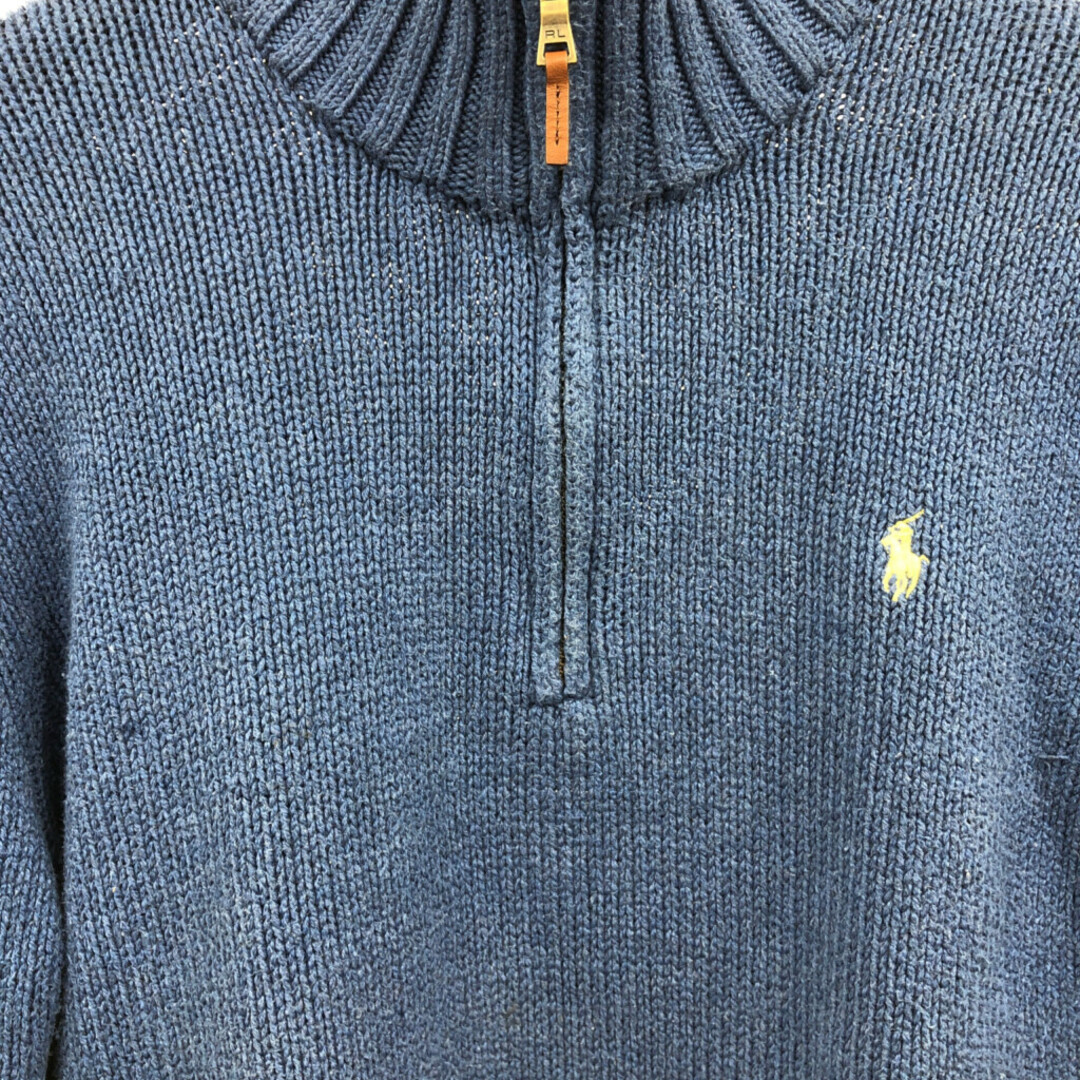 POLO RALPH LAUREN(ポロラルフローレン)のPolo by Ralph Lauren ポロ ラルフローレン ハーフジップ ドライバーズニット セーター ワンポイント ブルー (メンズ L) 中古 古着 Q7135 メンズのトップス(ニット/セーター)の商品写真