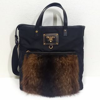 プラダ(PRADA)のPRADA プラダ ファー トートバッグ ハンドバッグ 2WAY 黒 ナイロン (トートバッグ)