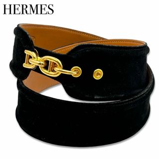 エルメス(Hermes)のエルメス シェーヌダンクル スエード ゴールド ベルト レディース ブラック(ベルト)