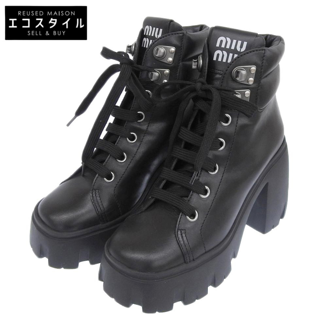 miumiu(ミュウミュウ)のミュウミュウ 美品 MIU MIU ミュウミュウ ブロックヒール アンクルブーツ シューズ レディース 黒 ブラック 38 38 レディースの靴/シューズ(その他)の商品写真