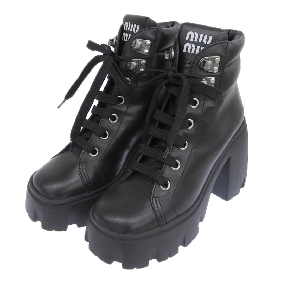 miumiu(ミュウミュウ)のミュウミュウ 美品 MIU MIU ミュウミュウ ブロックヒール アンクルブーツ シューズ レディース 黒 ブラック 38 38 レディースの靴/シューズ(その他)の商品写真