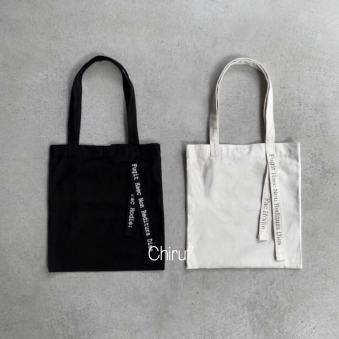 シンプル メッセージ キャンバストート 白 無地 ロゴ 韓国 きなり ハンドル  レディースのバッグ(トートバッグ)の商品写真