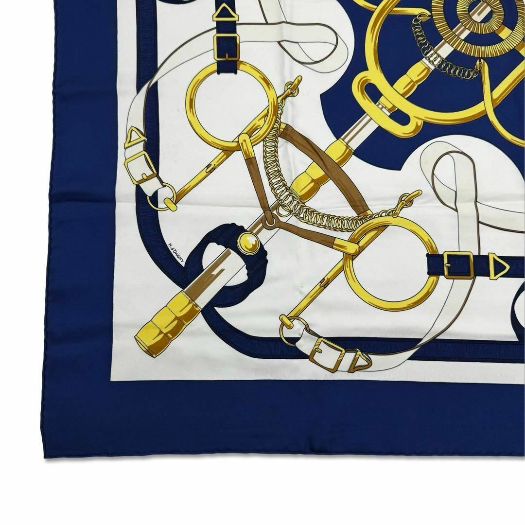 Hermes(エルメス)のエルメス 黄金の拍車 カレ90 シルク100 大判 スカーフ ブルー アイボリー レディースのファッション小物(バンダナ/スカーフ)の商品写真