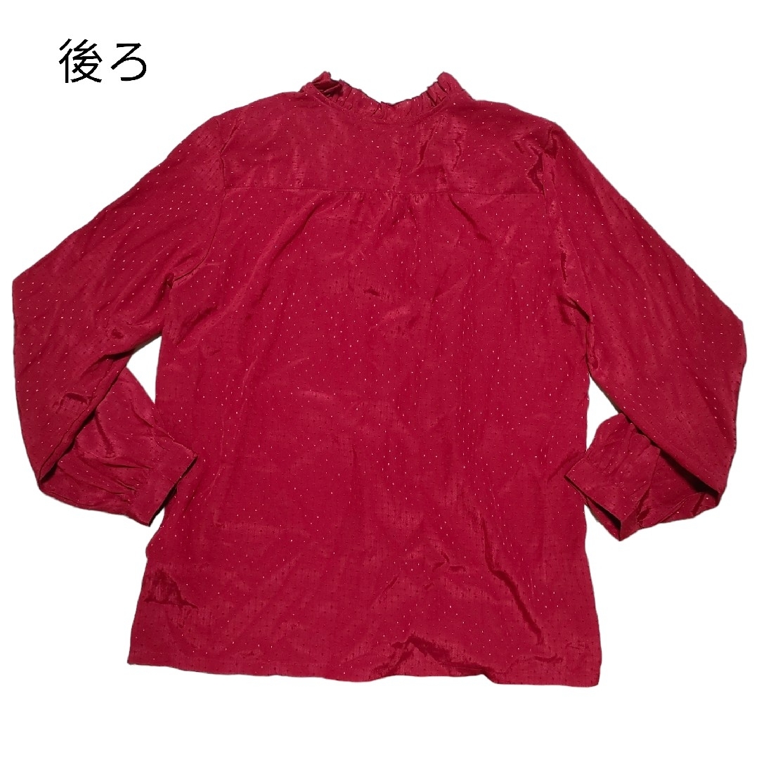 ブラウスLadies Fashionスタンドカラー衿フリルレースRedレッド赤色 レディースのトップス(シャツ/ブラウス(長袖/七分))の商品写真