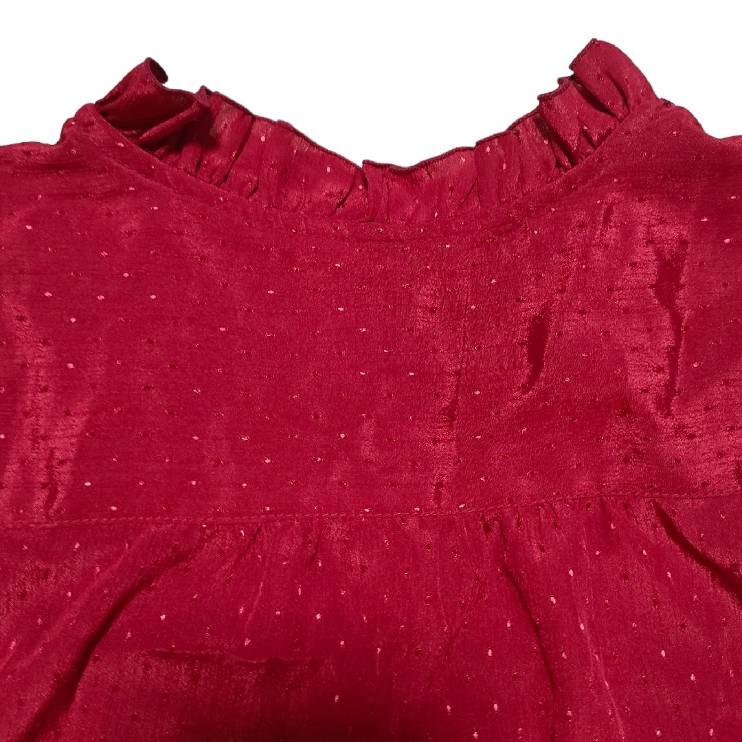 ブラウスLadies Fashionスタンドカラー衿フリルレースRedレッド赤色 レディースのトップス(シャツ/ブラウス(長袖/七分))の商品写真