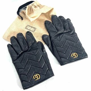 グッチ(Gucci)のGUCCI マーモント レザー カシミヤ 手袋 グローブ 表記 7 ブラック(手袋)