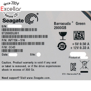 シーゲイト(SEAGATE)のSEAGATE製HDD　ST2000DL001　2TB SATA600 5900　500～1000時間以内(PC周辺機器)