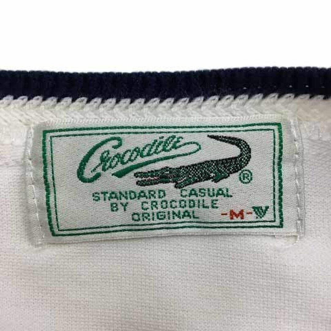 Crocodile(クロコダイル)のクロコダイル セーター ニット カットソー 切替 ボーダー 刺繍 半袖 M 白 メンズのトップス(ニット/セーター)の商品写真