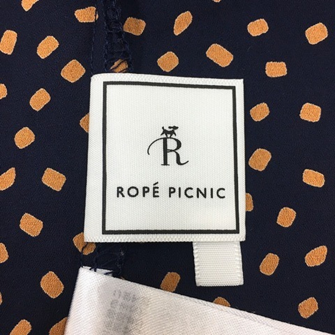 Rope' Picnic(ロペピクニック)のロペピクニック ブラウス カットソー Vネック 総柄 半袖 38 紺 茶 レディースのトップス(シャツ/ブラウス(半袖/袖なし))の商品写真